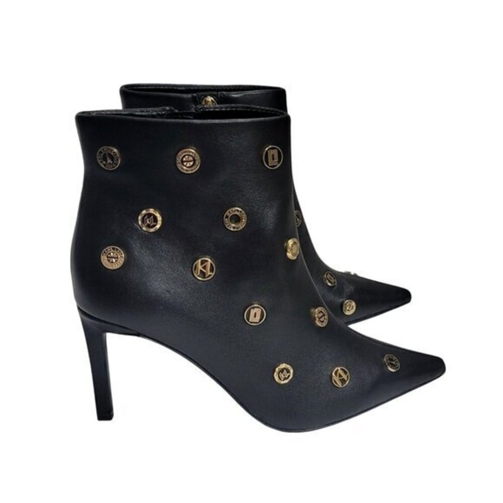 Karl Lagerfeld Saina Boots Heeled Booties 5 Black Leather - Picture 3 of 12